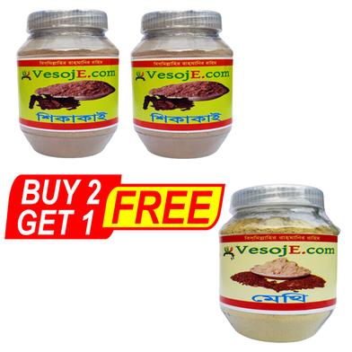 VesojE Agro Shikakai powder - 150gm And Shikakai powder - 150gm With Methi powder - 150gm (Buy 2 Get 1) Free image