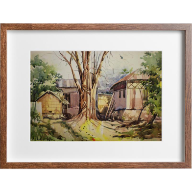 Village House Watercolor - (27X20)inches image