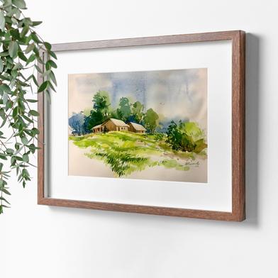Village House Watercolor Landscape - (18x15)inches image