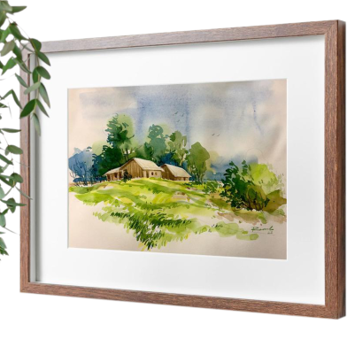 Village House Watercolor Landscape - (18x15)inches image