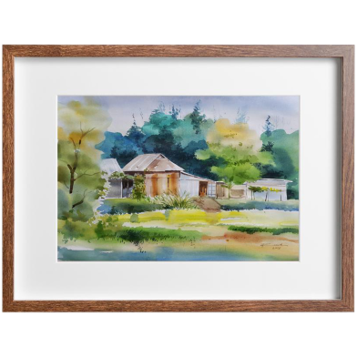 Village House Watercolor Painting - (26x20)inches image