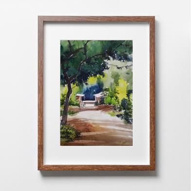 Village Road Watercolor Painting - (26x20)inches image
