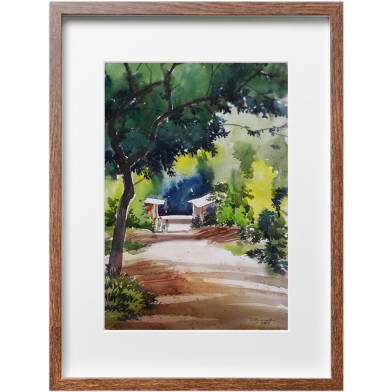 Village Road Watercolor Painting - (26x20)inches image