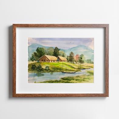Village Scenery Watercolor - (16x13)inches image