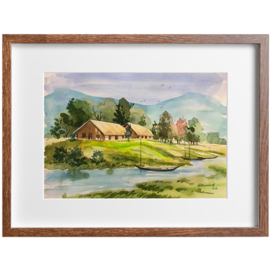 Village Scenery Watercolor - (16x13)inches image