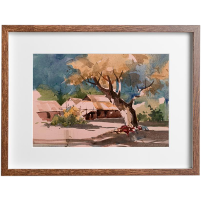 Village house Watercolor Landscape - (18x15)inches image
