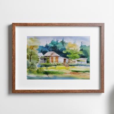 Village House Watercolor Painting - (26x20)inches image