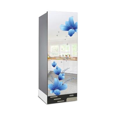 Vision Glass Door Top Mount With Low Noise Compressor And Fast Cooling Speed Refrigerator RE-222 Liter Mirror Blue FL image