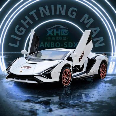 WAKAKAC Alloy Diecast Model Car Compatible for 1/24 Scale Lamborghini Sian FKP37 Collectible Toy Vehicle Pull Back with Light and Sound Toy Car for Boys Adults Girl Gift image