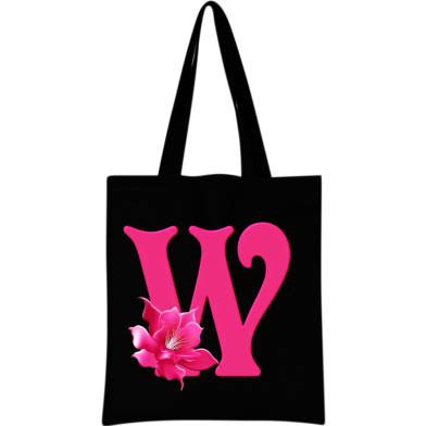 W-Alphabet Flower Canvas Tote Shoulder Bag With Zipper image