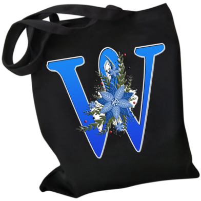 W-Letter Canvas Shoulder Tote Shopping Bag With Flower image