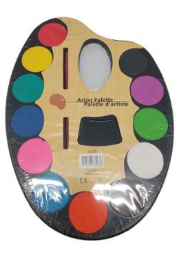 Water Colors Plastic Artist Palette with brush, for kids (Medium Size) - 12 Pcs image