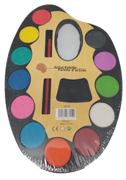 Water Colors Plastic Artist Palette with brush, for kids (Small Size) - 12 Pcs image
