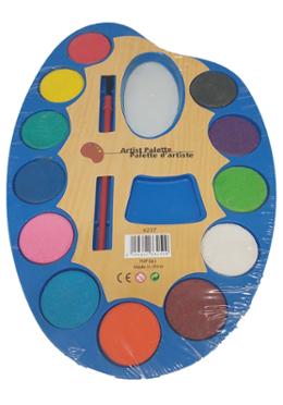 Water Colors Plastic Artist Palette with brush, for kids (Small Size) - 12 Pcs image