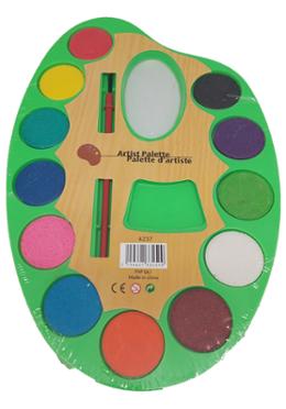 Water Colors Plastic Artist Palette with brush, for kids (Small Size) - 12 Pcs image
