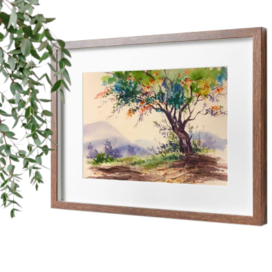 Watercolor Landscape of Krishnachura - (16x13)inches image