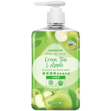 Watsons Green Tea And Apple Gel Hand Wash Pump 500 ML image