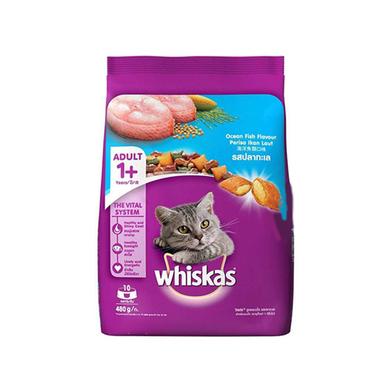 Whiskas Adult (1 Year) Dry Cat Food Ocean Fish Flavour 480g image