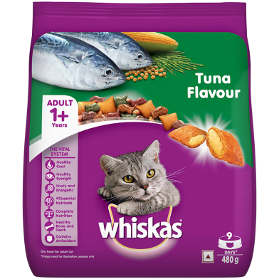 Whiskas Adult 1year Plus Dry Cat Food Food Tuna Fish Flavor 480 gm image