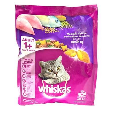Whiskas Adult ( 1 year) Dry Cat Food, Mackerel Flavour, 480g image