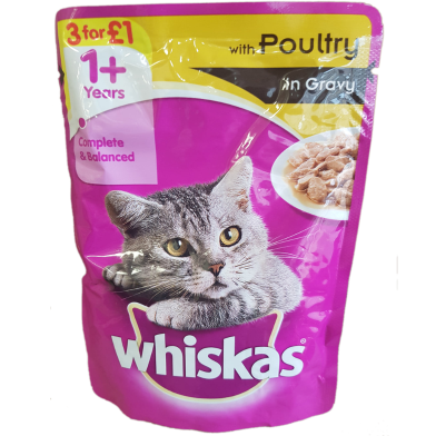 Whiskas Wet Cat Food For Adult Poultry Selection in Gravy - 100gm image