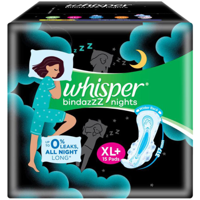 Whisper Bindazzz Nights Heavy Flow Sanitary Pads for Women- XL Plus 15 Napkins image