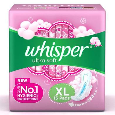 Whisper Ultra Clean Sanitary Pads for Women, XL+ 15 Napkins