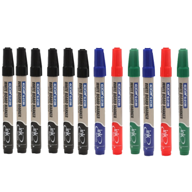 White Board Refillable Marker 12 pcs (6 Black, 2 Red, 2 Blue, 2 Green) image