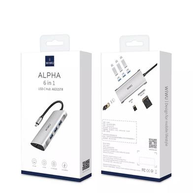 Wiwu Alpha 631STR 6-in-1 Multiport portable USB 3.0 Type-C Hub Adapter- Gray image