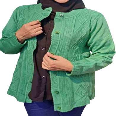 Women Woolen Round Neck Cardigan Sweater for Winter Wear - Green image