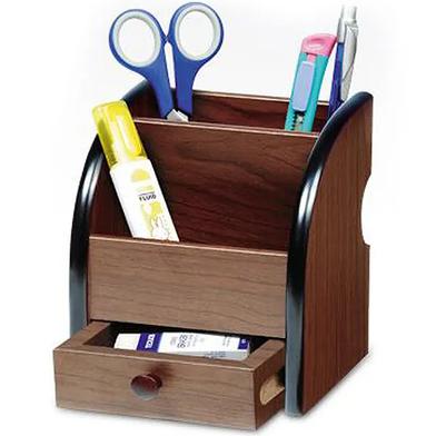 Wooden Desk Organizer with Pen Holder and Small Drawer - Office Accessories image