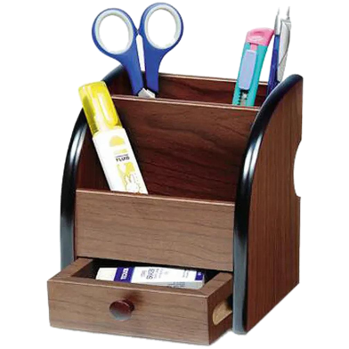 Wooden Desk Organizer with Pen Holder and Small Drawer - Office Accessories image