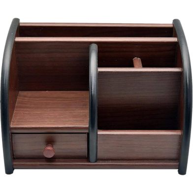 Wooden Desk Organizer with Pen, Pencil, Business Card, and Mobile Holder image