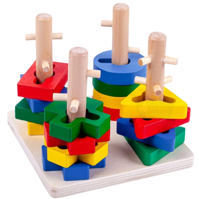 Wooden Four Sets Column, Geometric Shape Four Column Blocks, Early Educational and Learning Toys image
