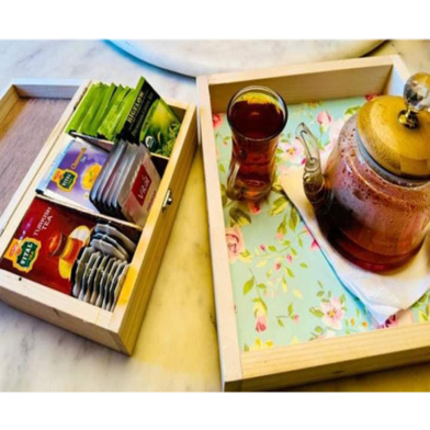 Wooden Tray Plus Teabox Combo image