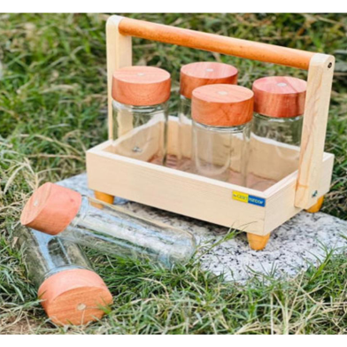 Wooden Spice Box With Glass Jar 6 Pcs Set image
