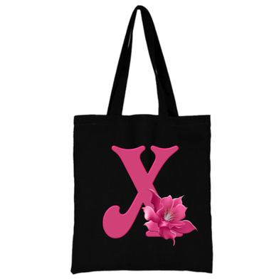 X -Alphabet Flower Canvas Tote Shoulder Bag With Zipper image