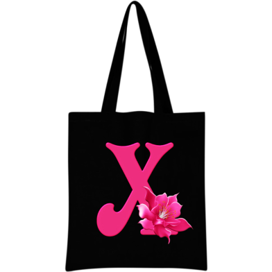 X -Alphabet Flower Canvas Tote Shoulder Bag With Zipper image