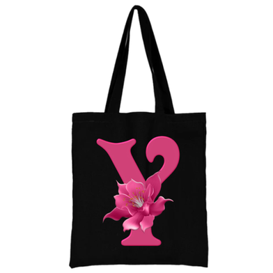 Y -Alphabet Flower Canvas Tote Shoulder Bag With Zipper image