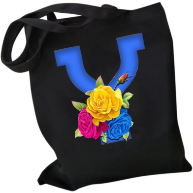 Y-Letter Canvas Shoulder Tote Shopping Bag With Flower image