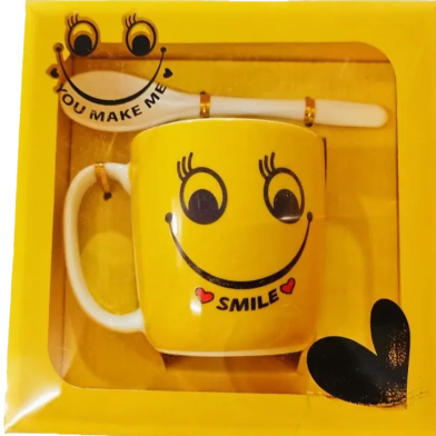 Yellow Emoji Ceramic Mug for Coffee, Tea, Water, or Milk - Set With 1 spoon image