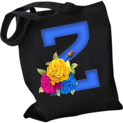 Z- Letter Canvas Shoulder Tote Shopping Bag With Flower image