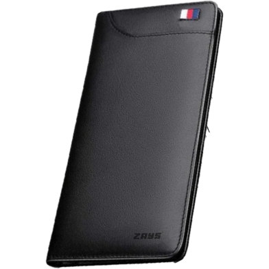 Zays Ultra-Thin Genuine Leather Long Wallet for Men And Women | Slim, Stylish And Durable Card Holder with Multiple Pockets | - Black image