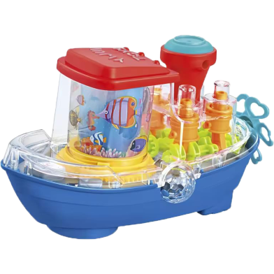Zest 4 Toyz Musical Toys Battery Opertated Gear Land Ship with Rotating Fishing Lamp Bump and Go with Flashing Lights and Sound Effect Toys Gift - Multicolor image
