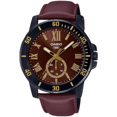  CASIO Analog Dark Brown Leather Strap Men's Watch image