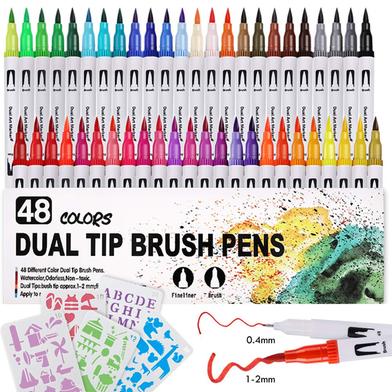  Dual Tip Brush Pens Art Markers Set- 48 Pcs image