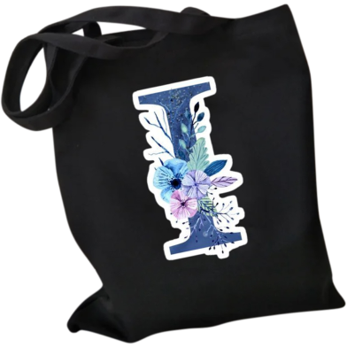  I-Letter Canvas Shoulder Tote Shopping Bag With Flower image
