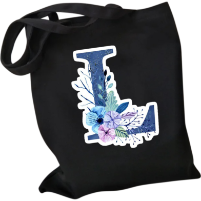  L-Letter Canvas Shoulder Tote Shopping Bag With Flower image