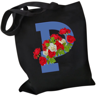  P-Letter Canvas Shoulder Tote Shopping Bag With Flower image