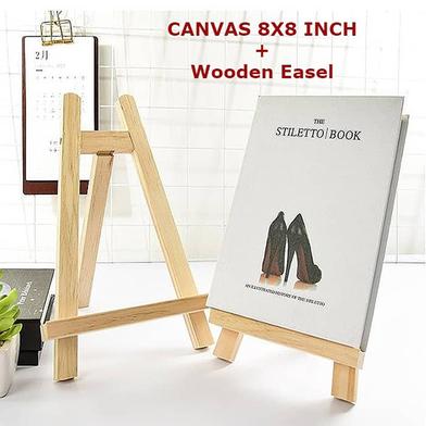  Painting white Canvas board with Easel ( 8x8 inch board and wooden easel) image